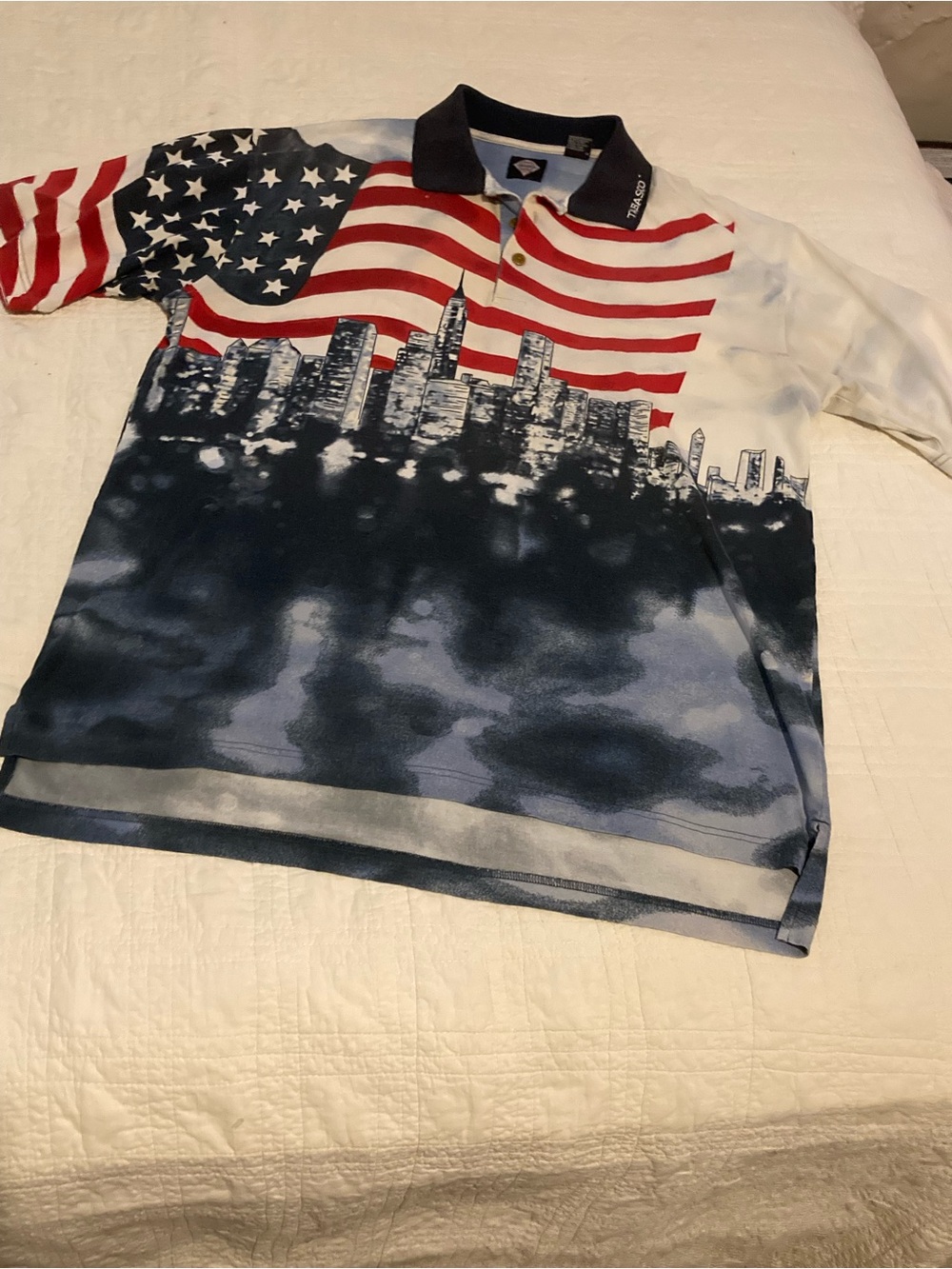Tabasco Red, White & Blue American Flag Polo with City Skyline